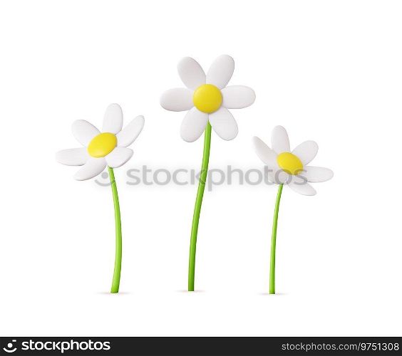 3d colorful daisy flower. Nature elements isolated on white background. 3d rendering. Vector illustration. 3d colorful daisy flower