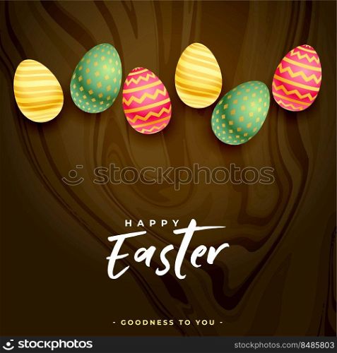 3d colorful easter eggs on wooden background