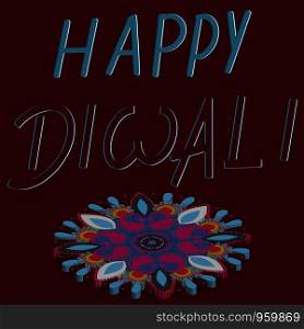 3D colorful indian rangoli with hand lettering happy diwali. Vector illustration.. 3D colorful indian rangoli with hand lettering happy diwali.