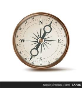 3d Compass Vector. Compass Sign. Navigation Sign. Vintage Style. Isolated On White Background Illustration. Compass Vector. Retro Style. Shiny Metal Case. Wind Rose. Isolated On White Background Illustration
