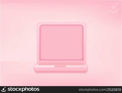3d computer on soft pink pastel background. Shopping online, sale, promotion, discount. Minimal cartoon icon. Vector illustration