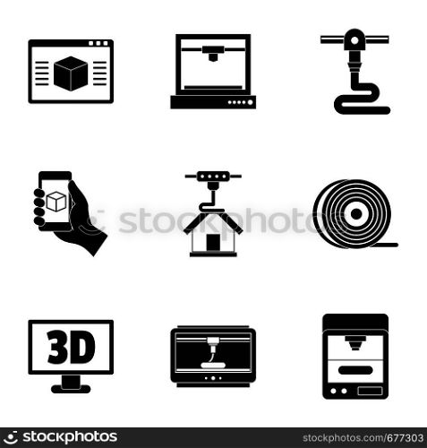 3d computer printer icon set. Simple set of 9 3d computer printer vector icons for web isolated on white background. 3d computer printer icon set, simple style