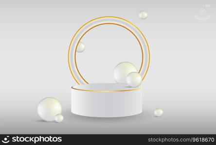 3d cosmetic stage with platform minimalist style light vector 3d background with podium with golden element, stand to show cosmetic products. Stage showcase on a pedestal cosmetic 3d studio white with gold
