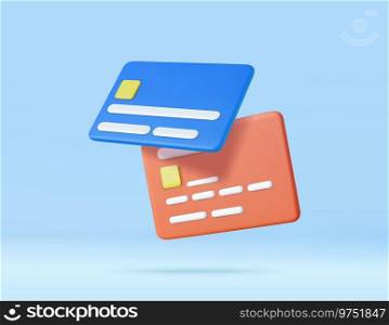 3D credit card icon for contactless payments, online payment concept. money financial security for online shopping. 3d rendering. Vector illustration. 3D credit card