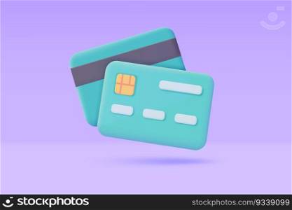 3d credit card icon. Online payment. Cashless society for shopping. 3D illustration.