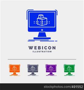 3d, cube, dimensional, modelling, sketch 5 Color Glyph Web Icon Template isolated on white. Vector illustration. Vector EPS10 Abstract Template background