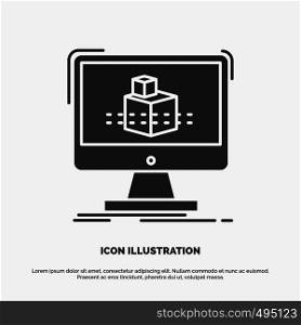 3d, cube, dimensional, modelling, sketch Icon. glyph vector gray symbol for UI and UX, website or mobile application. Vector EPS10 Abstract Template background