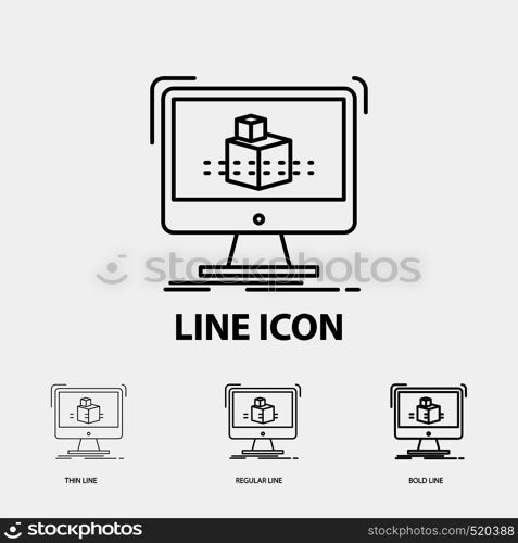 3d, cube, dimensional, modelling, sketch Icon in Thin, Regular and Bold Line Style. Vector illustration. Vector EPS10 Abstract Template background