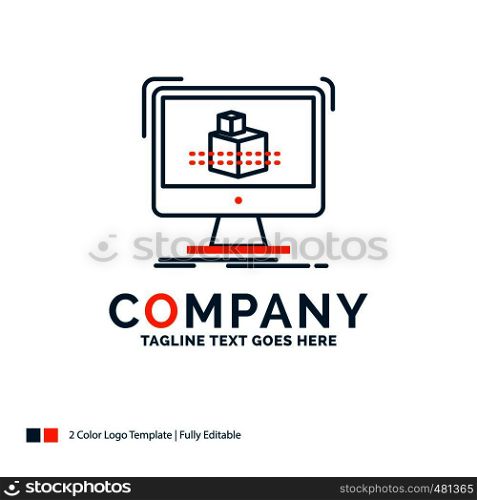 3d, cube, dimensional, modelling, sketch Logo Design. Blue and Orange Brand Name Design. Place for Tagline. Business Logo template.