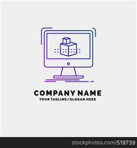 3d, cube, dimensional, modelling, sketch Purple Business Logo Template. Place for Tagline. Vector EPS10 Abstract Template background