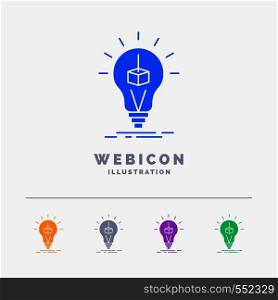3d Cube, idea, bulb, printing, box 5 Color Glyph Web Icon Template isolated on white. Vector illustration. Vector EPS10 Abstract Template background
