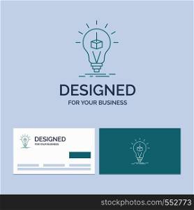 3d Cube, idea, bulb, printing, box Business Logo Line Icon Symbol for your business. Turquoise Business Cards with Brand logo template. Vector EPS10 Abstract Template background