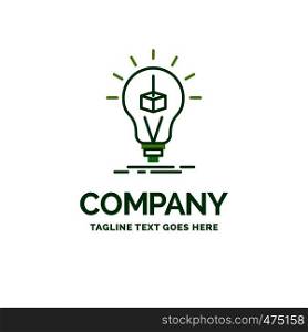 3d Cube, idea, bulb, printing, box Flat Business Logo template. Creative Green Brand Name Design.