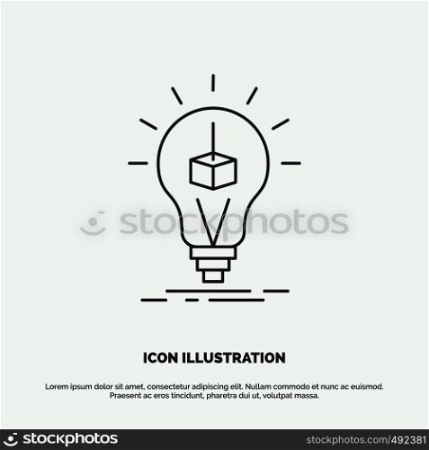 3d Cube, idea, bulb, printing, box Icon. Line vector gray symbol for UI and UX, website or mobile application. Vector EPS10 Abstract Template background