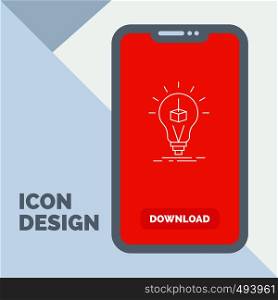 3d Cube, idea, bulb, printing, box Line Icon in Mobile for Download Page. Vector EPS10 Abstract Template background