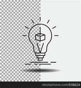 3d Cube, idea, bulb, printing, box Line Icon on Transparent Background. Black Icon Vector Illustration. Vector EPS10 Abstract Template background
