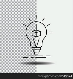 3d Cube, idea, bulb, printing, box Line Icon on Transparent Background. Black Icon Vector Illustration. Vector EPS10 Abstract Template background