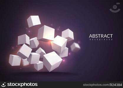 3d cubes background. Digital poster with geometric cubes. White blocks in perspective, internet connection technology vector structure stock product rotating concept. 3d cubes background. Digital poster with cubes. White blocks in perspective, internet connection technology vector concept