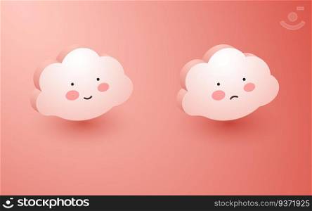 3d cute pink cloud happy and sad emoticon for love design element
