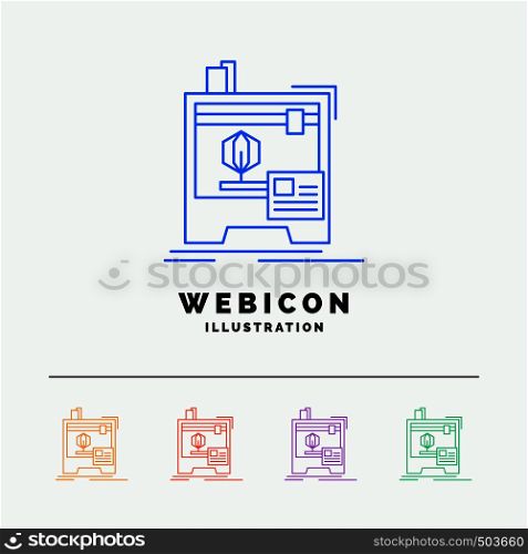 3d, dimensional, machine, printer, printing 5 Color Line Web Icon Template isolated on white. Vector illustration. Vector EPS10 Abstract Template background