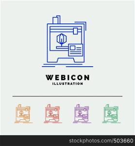 3d, dimensional, machine, printer, printing 5 Color Line Web Icon Template isolated on white. Vector illustration. Vector EPS10 Abstract Template background