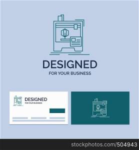 3d, dimensional, machine, printer, printing Business Logo Line Icon Symbol for your business. Turquoise Business Cards with Brand logo template. Vector EPS10 Abstract Template background