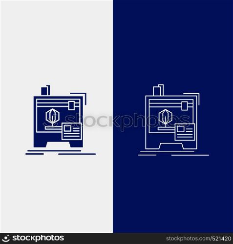3d, dimensional, machine, printer, printing Line and Glyph web Button in Blue color Vertical Banner for UI and UX, website or mobile application. Vector EPS10 Abstract Template background