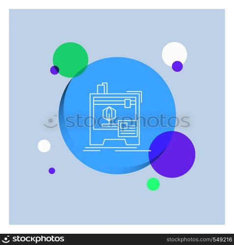 3d, dimensional, machine, printer, printing White Line Icon colorful Circle Background. Vector EPS10 Abstract Template background
