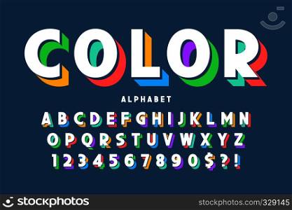 3d display font design, alphabet, letters and numbers. Swatch color control. 3d display font design, alphabet, letters and numbers.