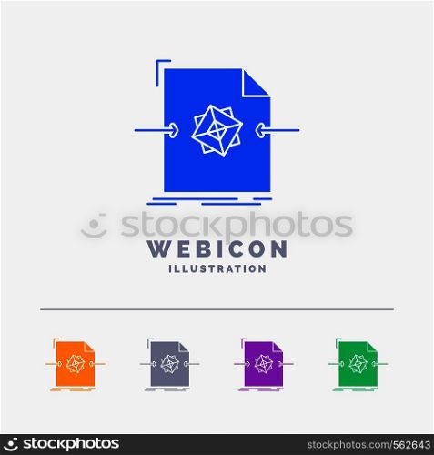 3d, document, file, object, processing 5 Color Glyph Web Icon Template isolated on white. Vector illustration. Vector EPS10 Abstract Template background