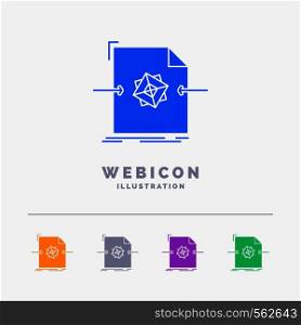 3d, document, file, object, processing 5 Color Glyph Web Icon Template isolated on white. Vector illustration. Vector EPS10 Abstract Template background