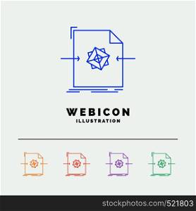 3d, document, file, object, processing 5 Color Line Web Icon Template isolated on white. Vector illustration. Vector EPS10 Abstract Template background