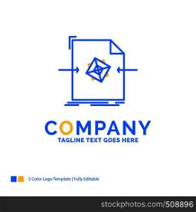 3d, document, file, object, processing Blue Yellow Business Logo template. Creative Design Template Place for Tagline.