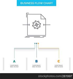 3d, document, file, object, processing Business Flow Chart Design with 3 Steps. Line Icon For Presentation Background Template Place for text