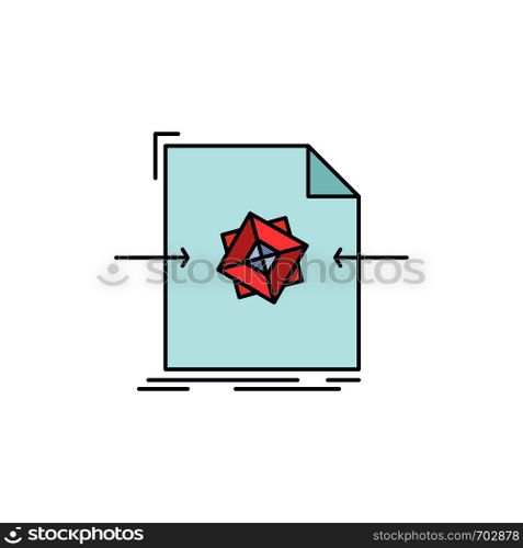 3d, document, file, object, processing Flat Color Icon Vector