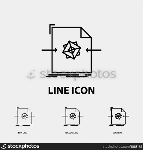 3d, document, file, object, processing Icon in Thin, Regular and Bold Line Style. Vector illustration. Vector EPS10 Abstract Template background