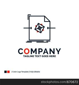 3d, document, file, object, processing Logo Design. Blue and Orange Brand Name Design. Place for Tagline. Business Logo template.