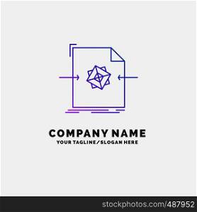 3d, document, file, object, processing Purple Business Logo Template. Place for Tagline. Vector EPS10 Abstract Template background