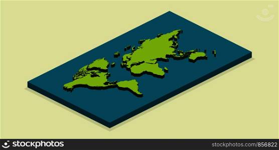 3d earth map in isometric design with shadow on light background.. 3d earth map in isometric design with shadow on light background
