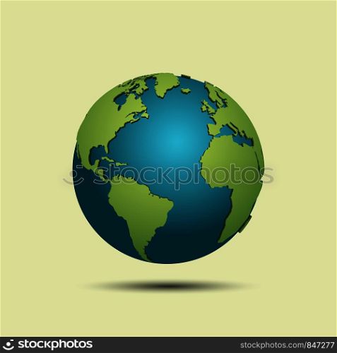 3d earth map with shadow on light background.. 3d earth map with shadow on light background