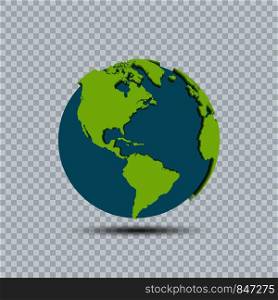3d earth map with shadow on transparent background.. 3d earth map with shadow on transparent background