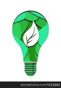 3d ecological Illustration of a light bulb cut from paper. Alternative power supply. Vector element for your creativity. 3d ecological Illustration of a light bulb cut from paper. Alternative power supply.