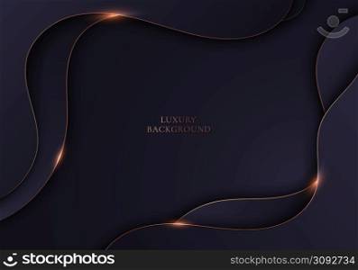 3D elegant abstract background dark purple wave shape with golden curve lines. Luxury style. Vector illustration