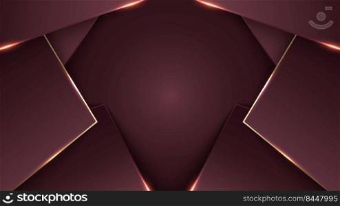 3D elegant abstract geometric red and golden color paper art modern luxury style background. Vector illustration