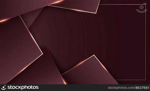 3D elegant abstract geometric red and golden color paper art modern luxury style background. Vector illustration
