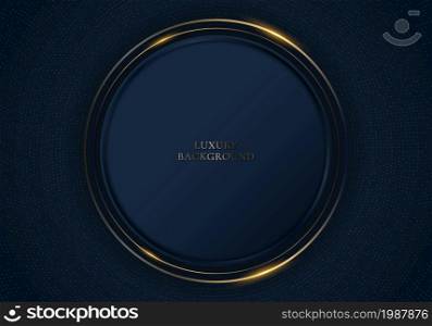 3D elegant blue metallic and golden border circles badge with particles elements on dark blue background. Luxury style. Vector illustration