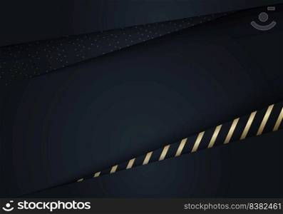 3D elegant template abstract background black paper art layer with gold stripes pattern. Luxury style. Vector illustration
