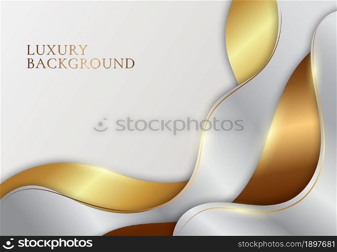 3D elegant white and gold wave shapes layer paper art style background. Luxury concept. Vector illustraton