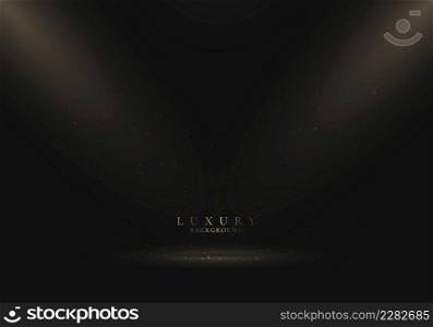 3D empty black studio room with spotlight and scattered dust particles on show stage. Luxury style. Vector illustration