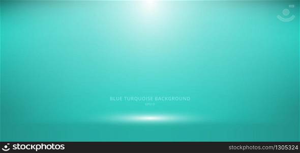 3D empty blue turquoise studio room background with spotlight on stage background. Display your product or artwork luxury style. Vector illustration